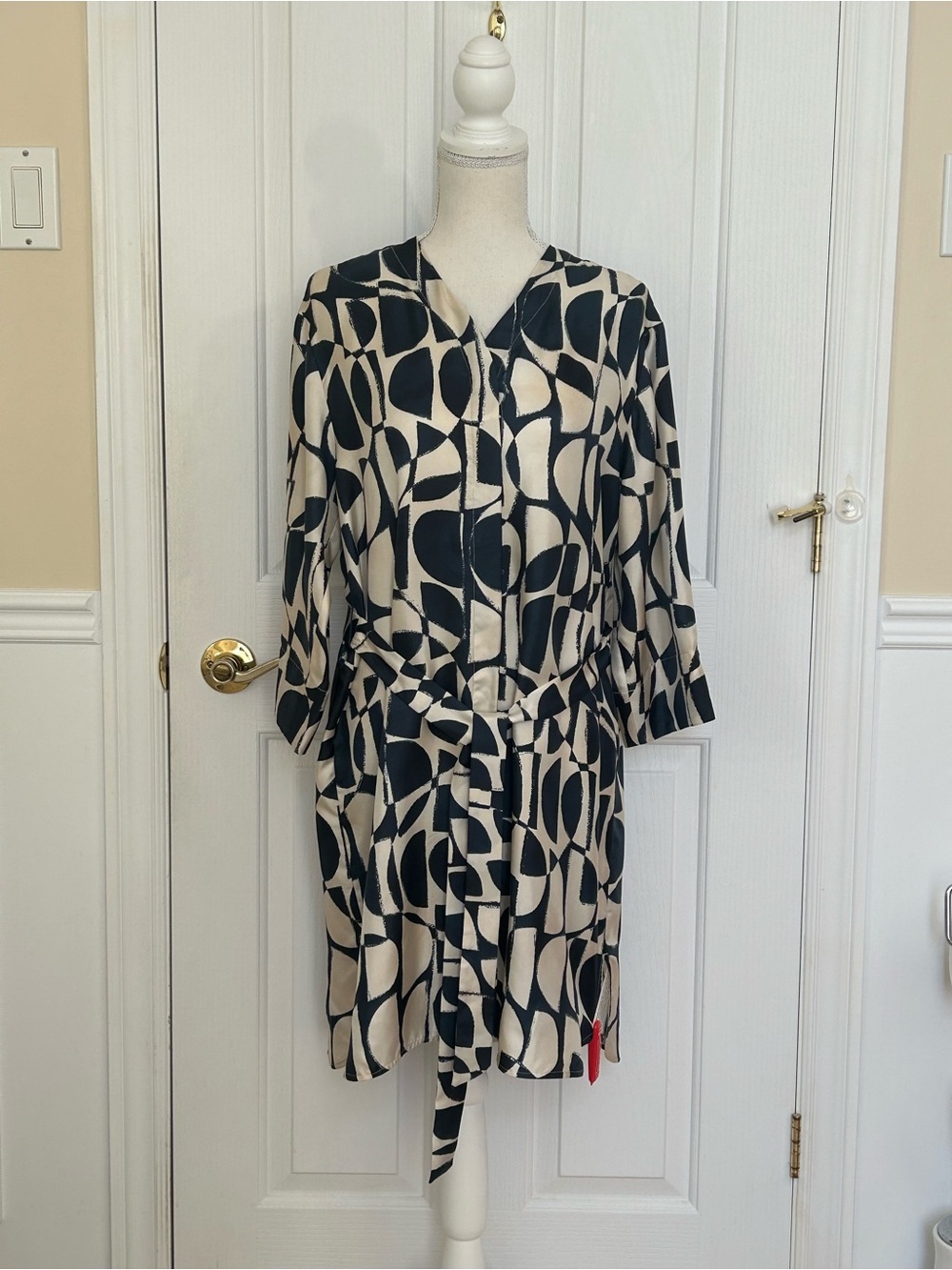 NWT S’ MAX MARA MIDA 100% Silk Tie-Waist Midi Dress, Blue and Cream, Size 6